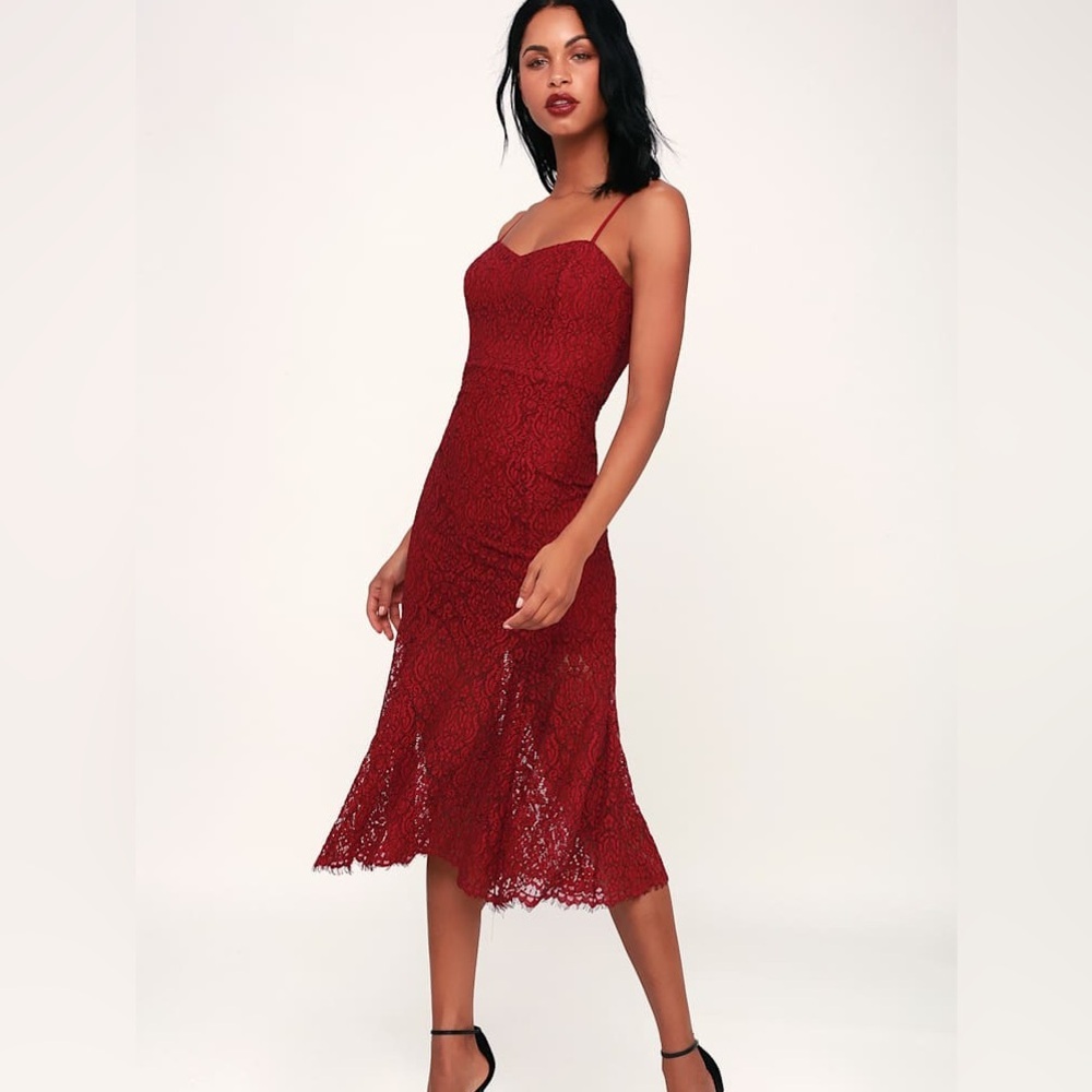 4SI3NNA Sz S Gypsy Rose Wine Red Lace Midi Dress
